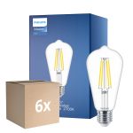 Opakowanie 6x Philips MASTER Value LED Żarówka E27 Edison Włókno Przezroczysty 5.9W 806lm - 927 Bardzo Ciepła Biel | Najlepsze renderowanie kolorów - Zamienne 60W