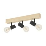 Eglo Lampa sufitowa Townshend 3 Drewno Stal Czarny | IP20 - Nadaje Się Do 3x E27 
